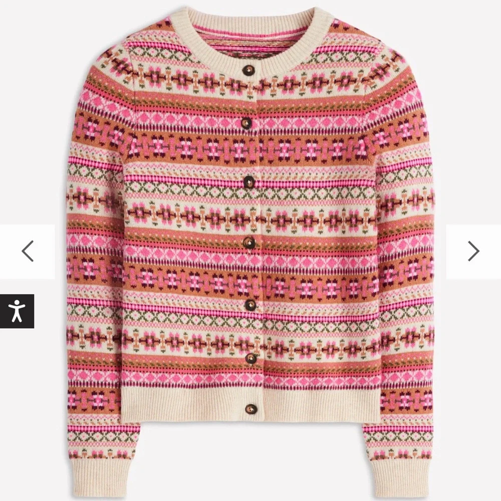 Boden Edie Fair Isle XL Pink Heritage Patterned Cardigan - Picture 2 of 4